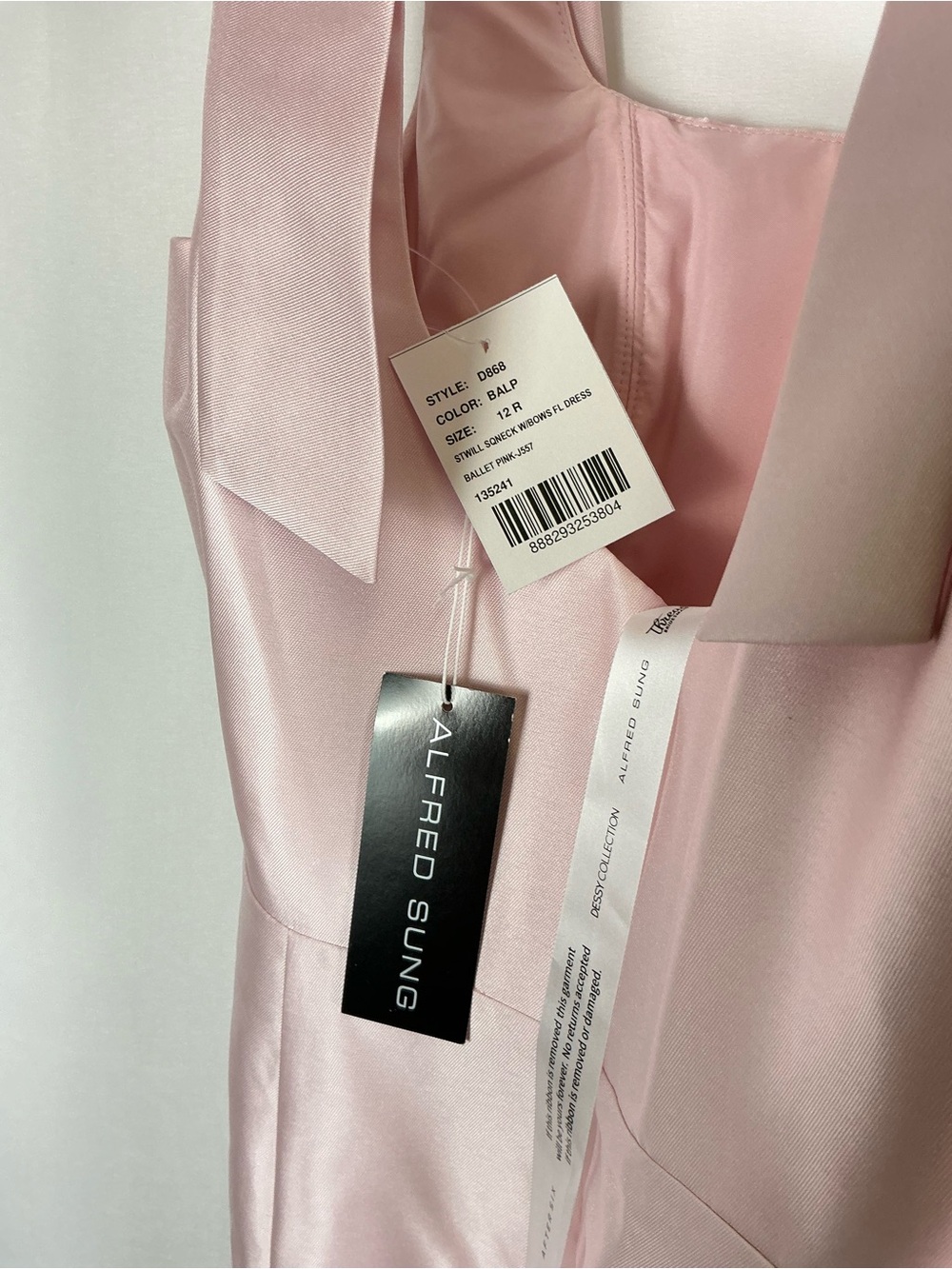 ALFRED SUNG Ballet Pink Satin Shoulder-Bow Maxi Dress - Picture 6 of 6